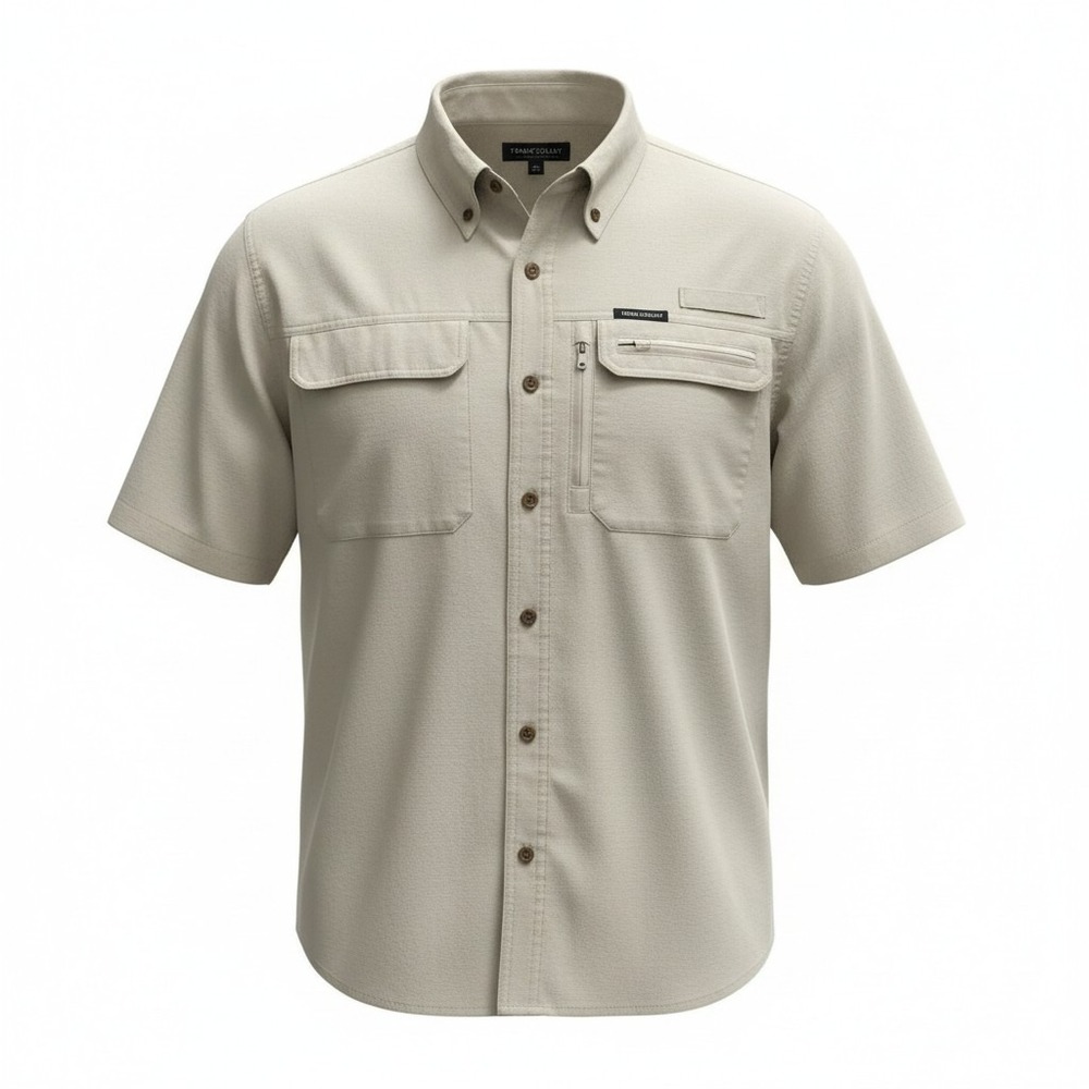 Field & Stream Fishing Shirt Men XL Khaki Utility Mesh Safari Hike Camp Gorpcore